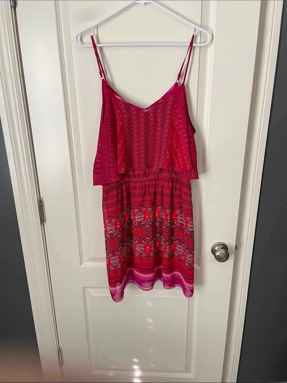 Express Hot Pink and Red Printed Camisole Dress